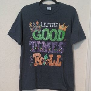 Let The Good Times Roll Women's Graphic Design Mardi Gras T-shirt. Size M NWOT